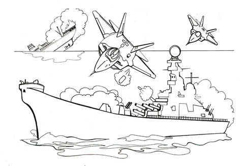 Attacking Battleship With Bombs  Coloring Page